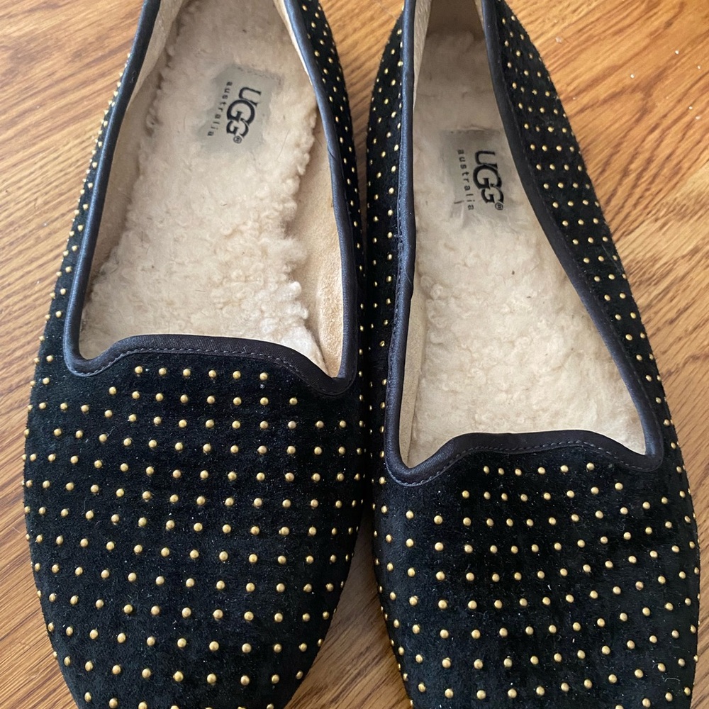 UGG Black and Gold Studded Alloway Flats